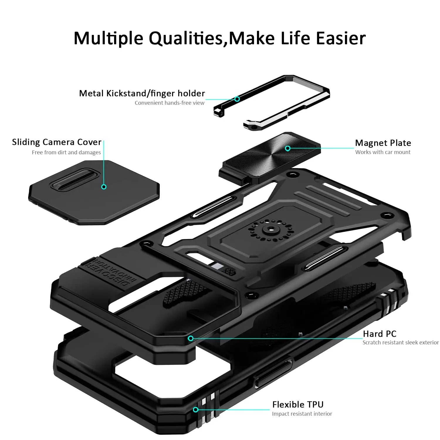 Funda magnética con soporte de anillo para iPhone, carcasa anticaída para cámara deslizante, para iPhone 15 Pro Max Plus