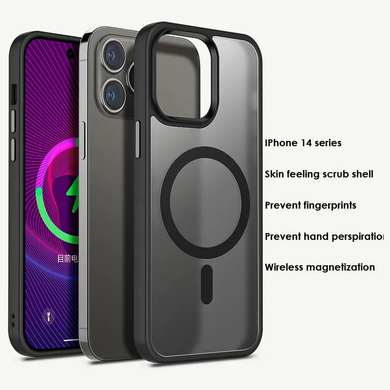 Funda magnética de carga inalámbrica para IPhone 14 Pro Max, cubierta acrílica dura semitransparente, novedad de 2022