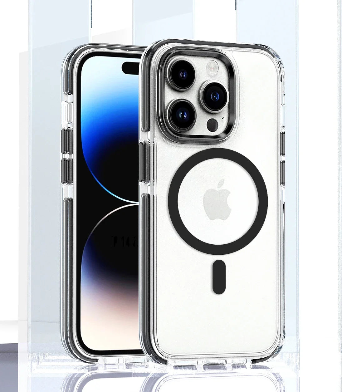 Funda magnética de carga inalámbrica para iPhone 15, 14, 13, 12, 11PROMAX, TPU transparente, combinación suave y dura, Magsafe