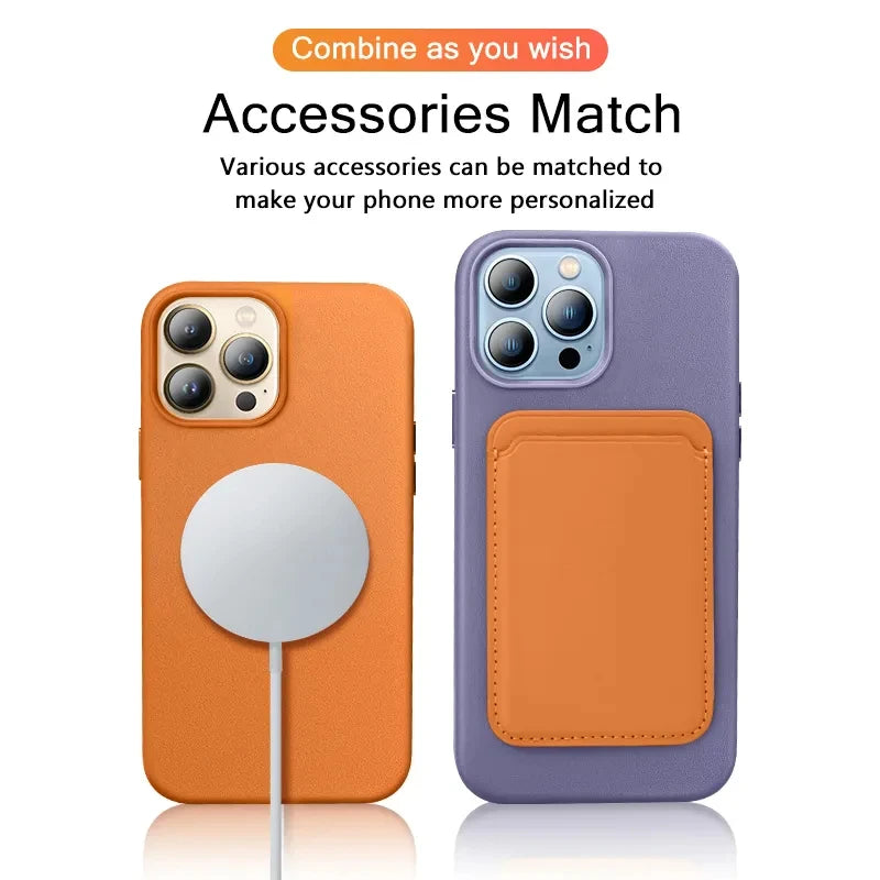 Funda magnética for Magsafe de cuero de lujo para iPhone, 15, 14, 13 Pro Max Plus Mini con animación, accesorios de carga para teléfono