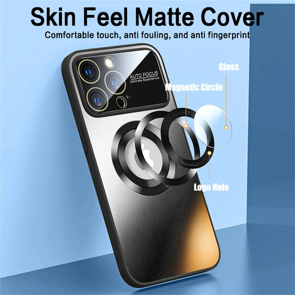 Funda magnética mate para iPhone, protector de cámara con lente de cristal, Magsafe, carga inalámbrica, 15, 14 Pro Max, 13, 12, 11