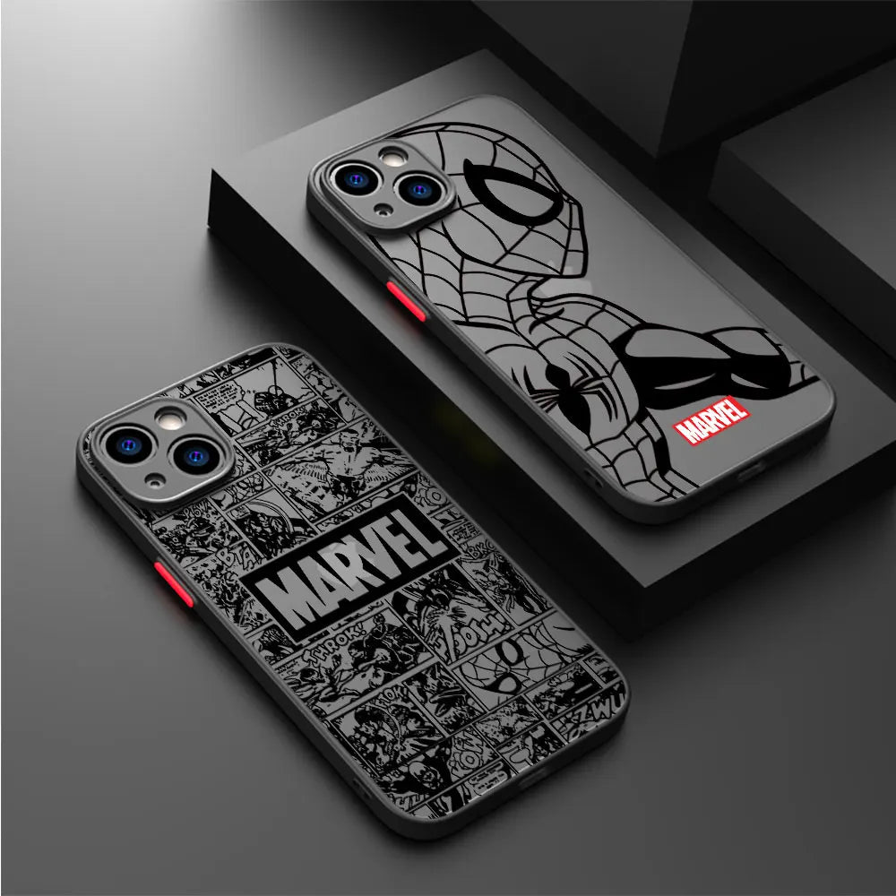 Funda para Apple iPhone 12 Mini 8 Plus 15 Pro 13 7 6S XS X XR SE 11 Pro 14 Pro Max cubierta dura PC de lujo Marvel Spiderman Ironman