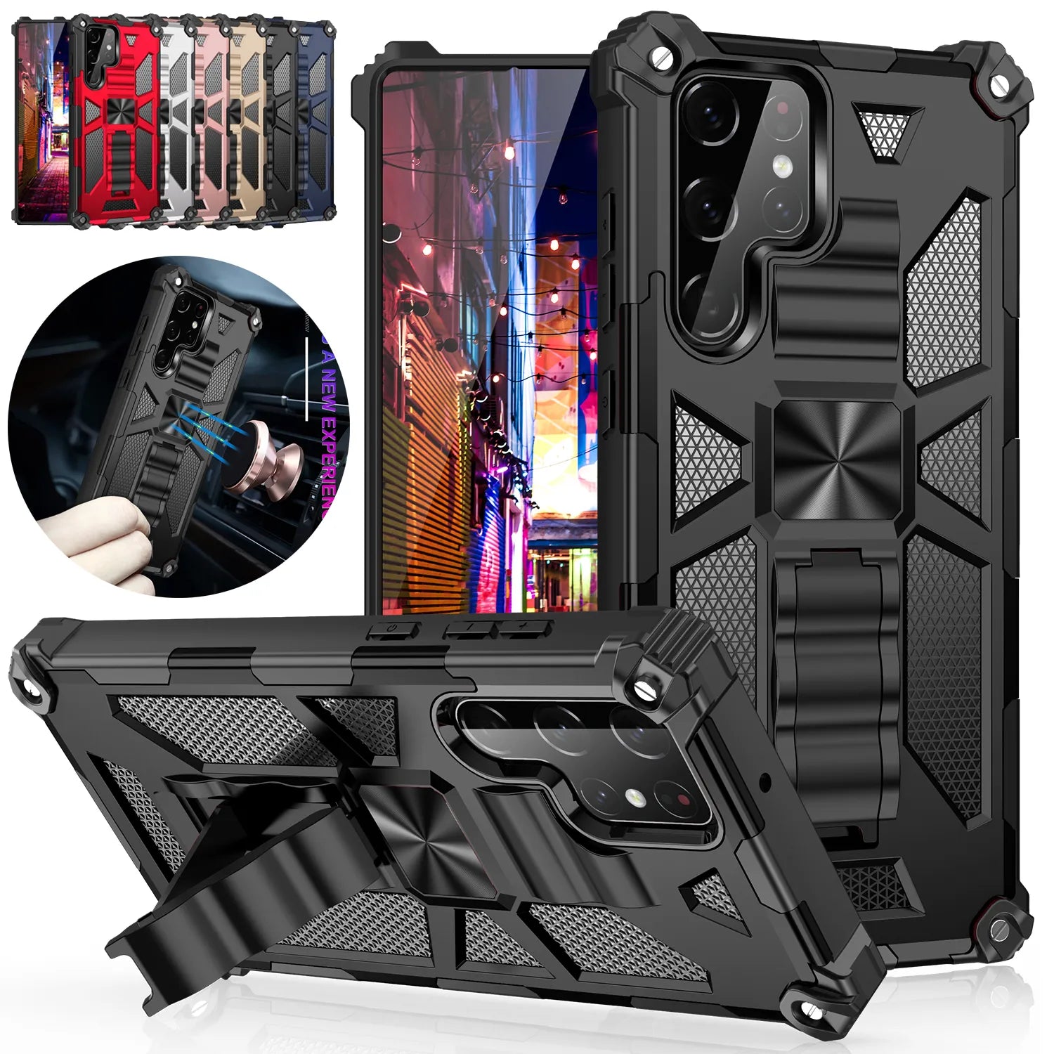 Funda ARMOR con soporte para Samsung Galaxy S22, S21, S20, S10 Plus, Note 20, Ultra, 10 Pro, S10E,