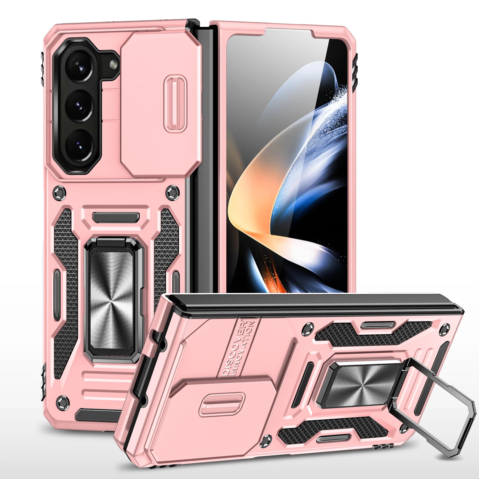 Funda de Anillo Magnético y Cubierta de Cámara Deslizante para Samsung Galaxy - Compatible con Z Flip Fold 5, S23, S22, Ultra Plus, A54, A34, A24, A14, A73, A53, A33, A13