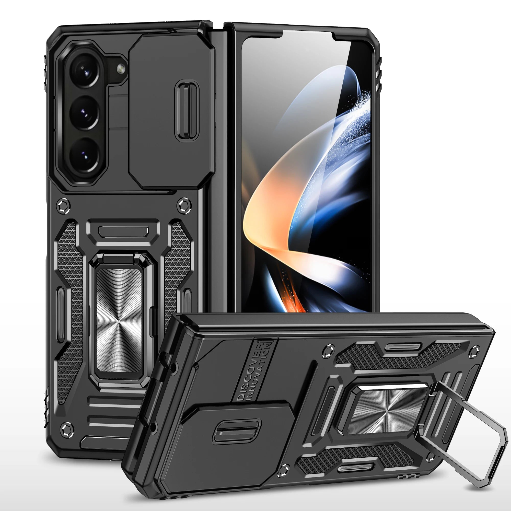 Funda de Anillo Magnético y Cubierta de Cámara Deslizante para Samsung Galaxy - Compatible con Z Flip Fold 5, S23, S22, Ultra Plus, A54, A34, A24, A14, A73, A53, A33, A13