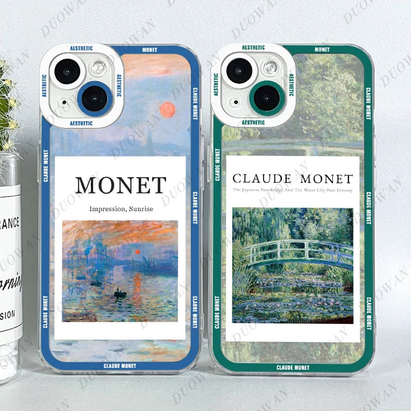 Funda para iPhone 11 12 13 14 15 Pro Max Mini XR 7 8 SE X XS Cladu Monet Art