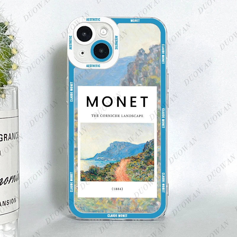 Funda para iPhone 11 12 13 14 15 Pro Max Mini XR 7 8 SE X XS Cladu Monet Art