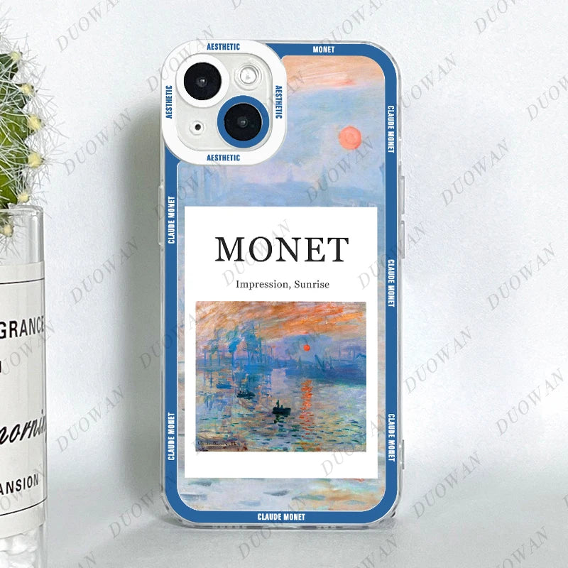 Funda para iPhone 11 12 13 14 15 Pro Max Mini XR 7 8 SE X XS Cladu Monet Art