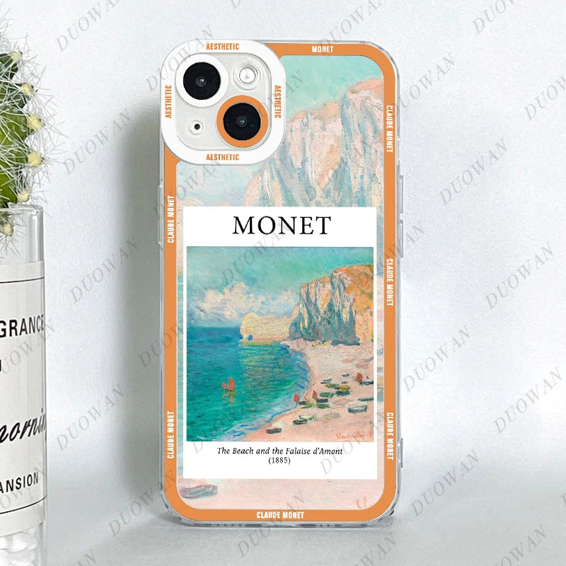 Funda para iPhone 11 12 13 14 15 Pro Max Mini XR 7 8 SE X XS Cladu Monet Art