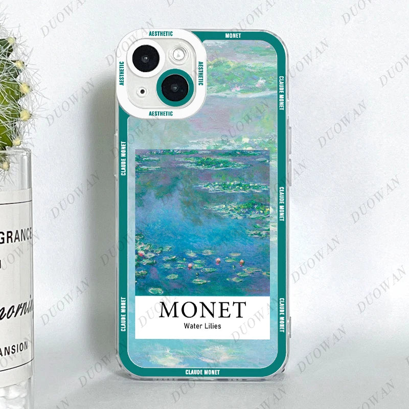 Funda para iPhone 11 12 13 14 15 Pro Max Mini XR 7 8 SE X XS Cladu Monet Art