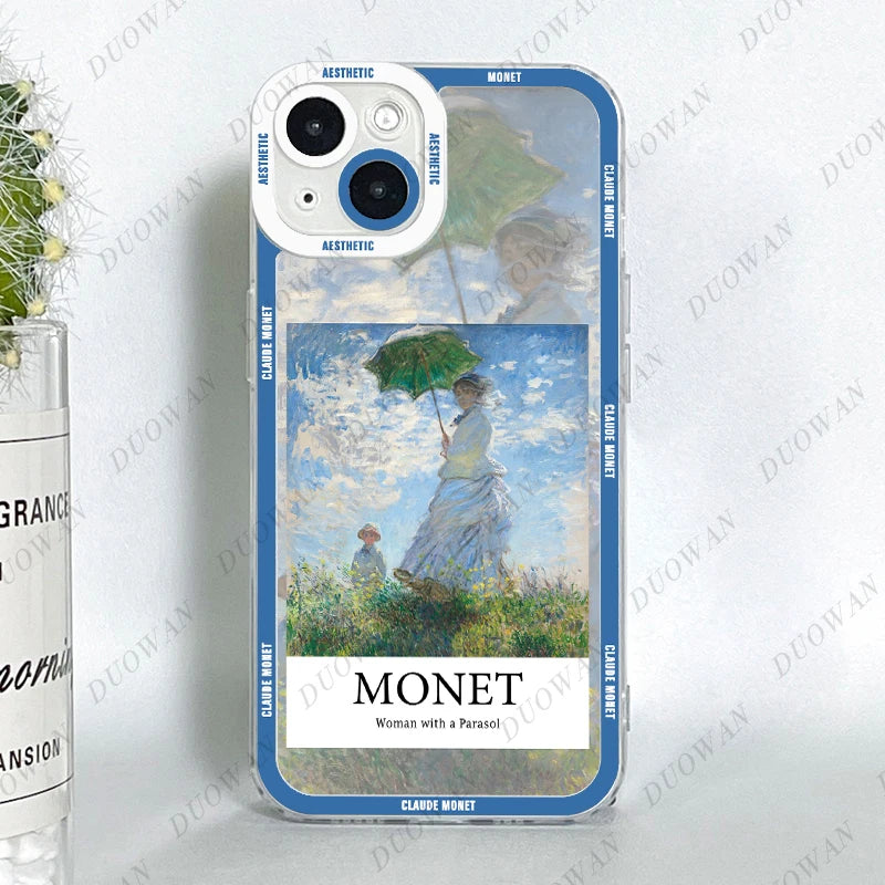 Funda para iPhone 11 12 13 14 15 Pro Max Mini XR 7 8 SE X XS Cladu Monet Art