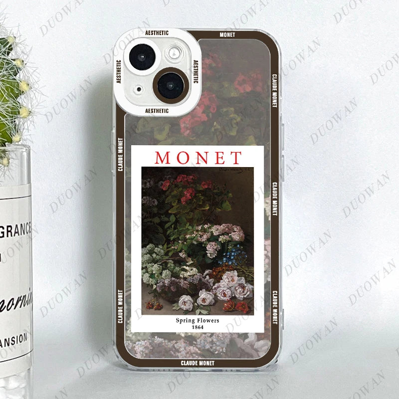 Funda para iPhone 11 12 13 14 15 Pro Max Mini XR 7 8 SE X XS Cladu Monet Art