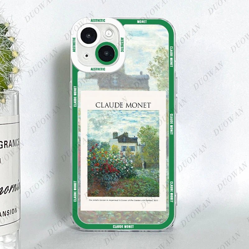 Funda para iPhone 11 12 13 14 15 Pro Max Mini XR 7 8 SE X XS Cladu Monet Art