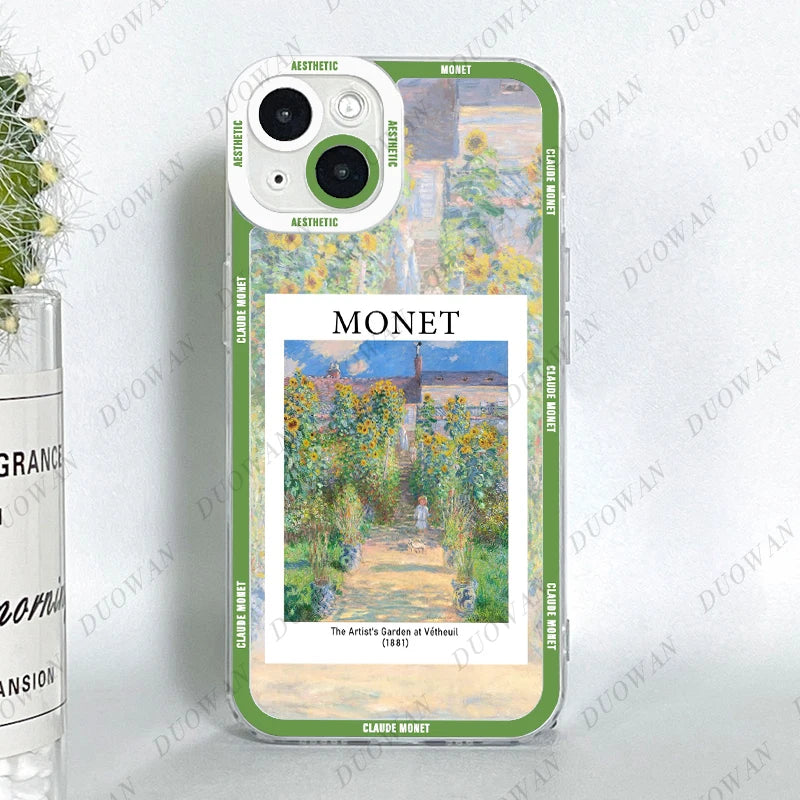 Funda para iPhone 11 12 13 14 15 Pro Max Mini XR 7 8 SE X XS Cladu Monet Art