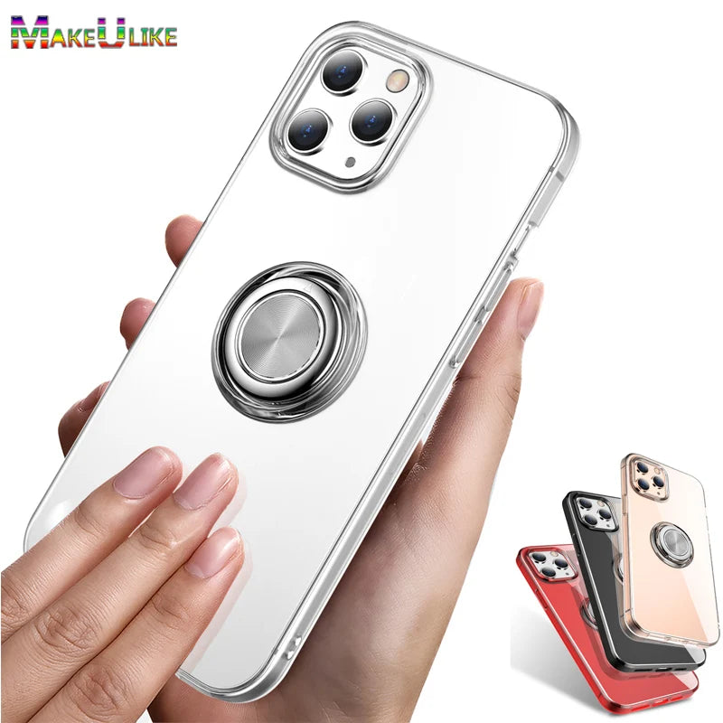 Funda transparente con anillo para iPhone 13, 12 Mini, 14, 11, 15 Pro Max, X, XR, XS Max, 6S, 7, 8, 14, 15 Plus, SE 2020