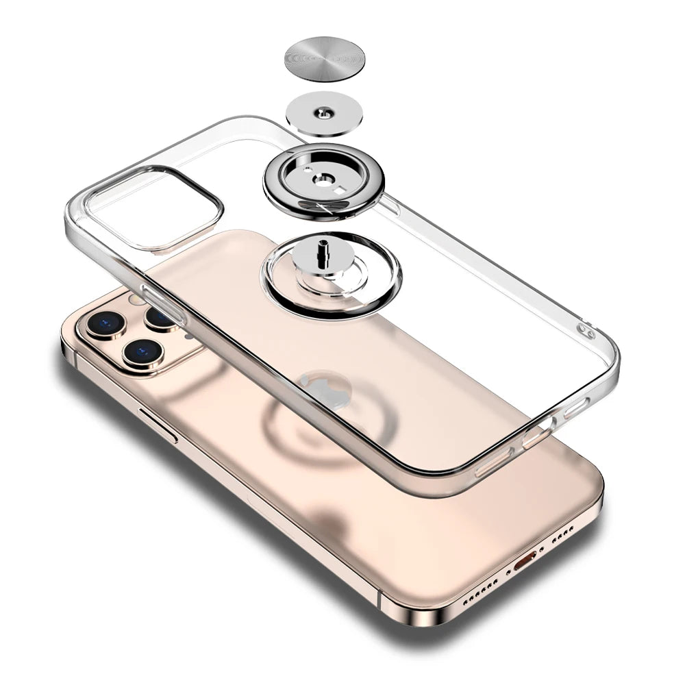 Funda transparente con anillo para iPhone 13, 12 Mini, 14, 11, 15 Pro Max, X, XR, XS Max, 6S, 7, 8, 14, 15 Plus, SE 2020