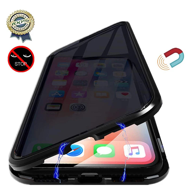 Fundas de vidrio templado magnético antimirones para iPhone, 15, 14, 11, 12, 13 Pro, X, XS MAX, cubierta de parachoques de Metal de privacidad, SE 2022