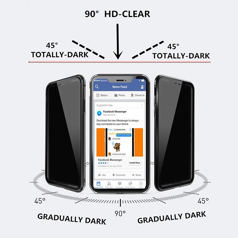 Fundas de vidrio templado magnético antimirones para iPhone, 15, 14, 11, 12, 13 Pro, X, XS MAX, cubierta de parachoques de Metal de privacidad, SE 2022