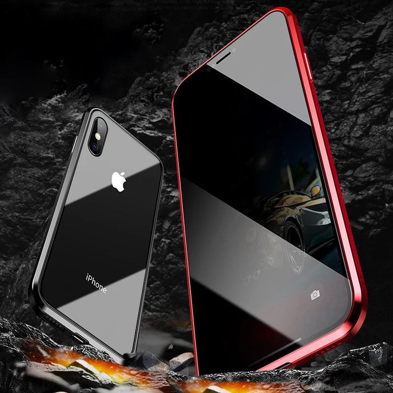 Fundas de vidrio templado magnético antimirones para iPhone, 15, 14, 11, 12, 13 Pro, X, XS MAX, cubierta de parachoques de Metal de privacidad, SE 2022