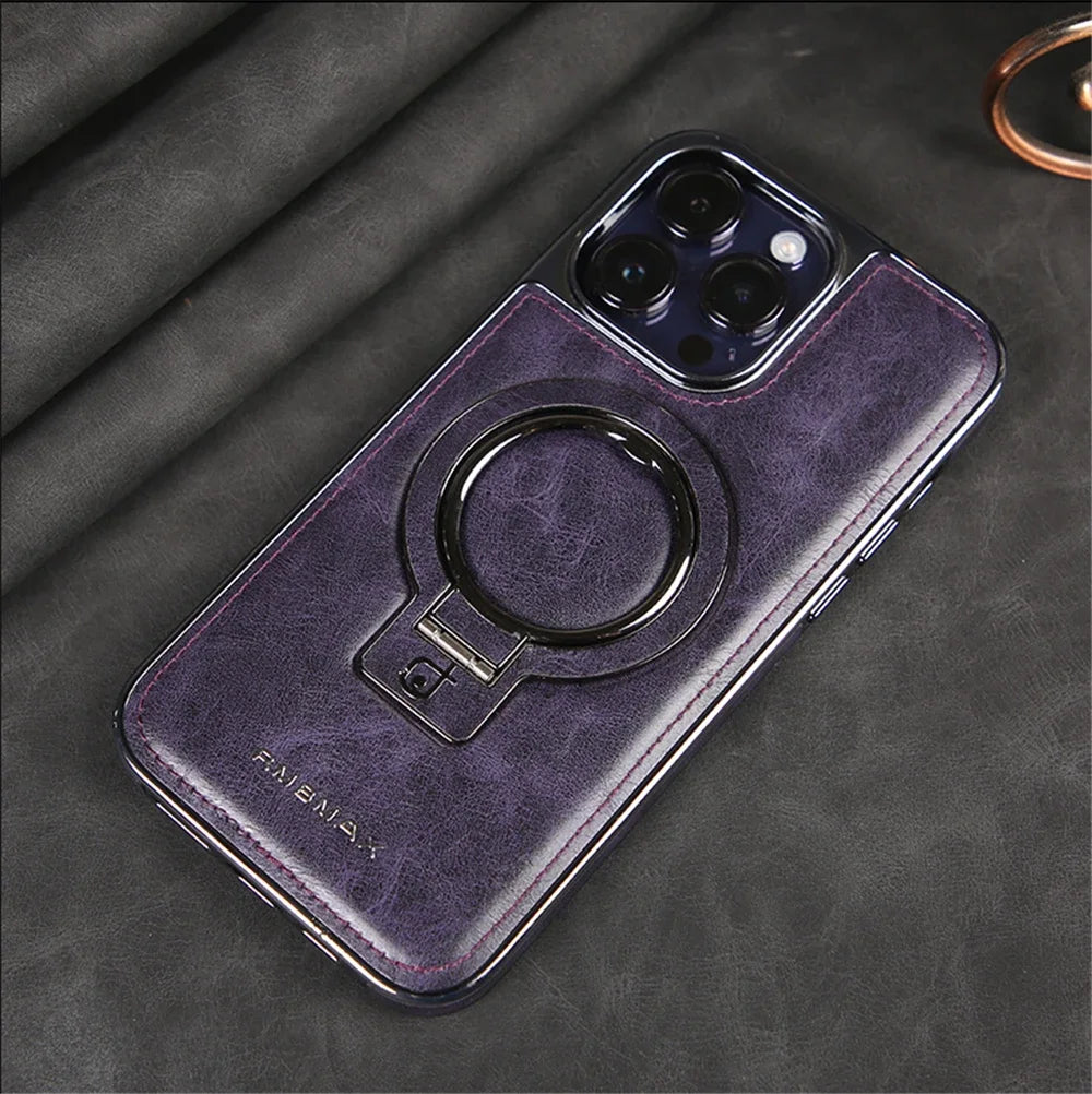 Fundas magnéticas de cuero de lujo con soporte de anillo para iPhone 15, 12, 13, 14 Pro Max, funda de carga inalámbrica Magsafe