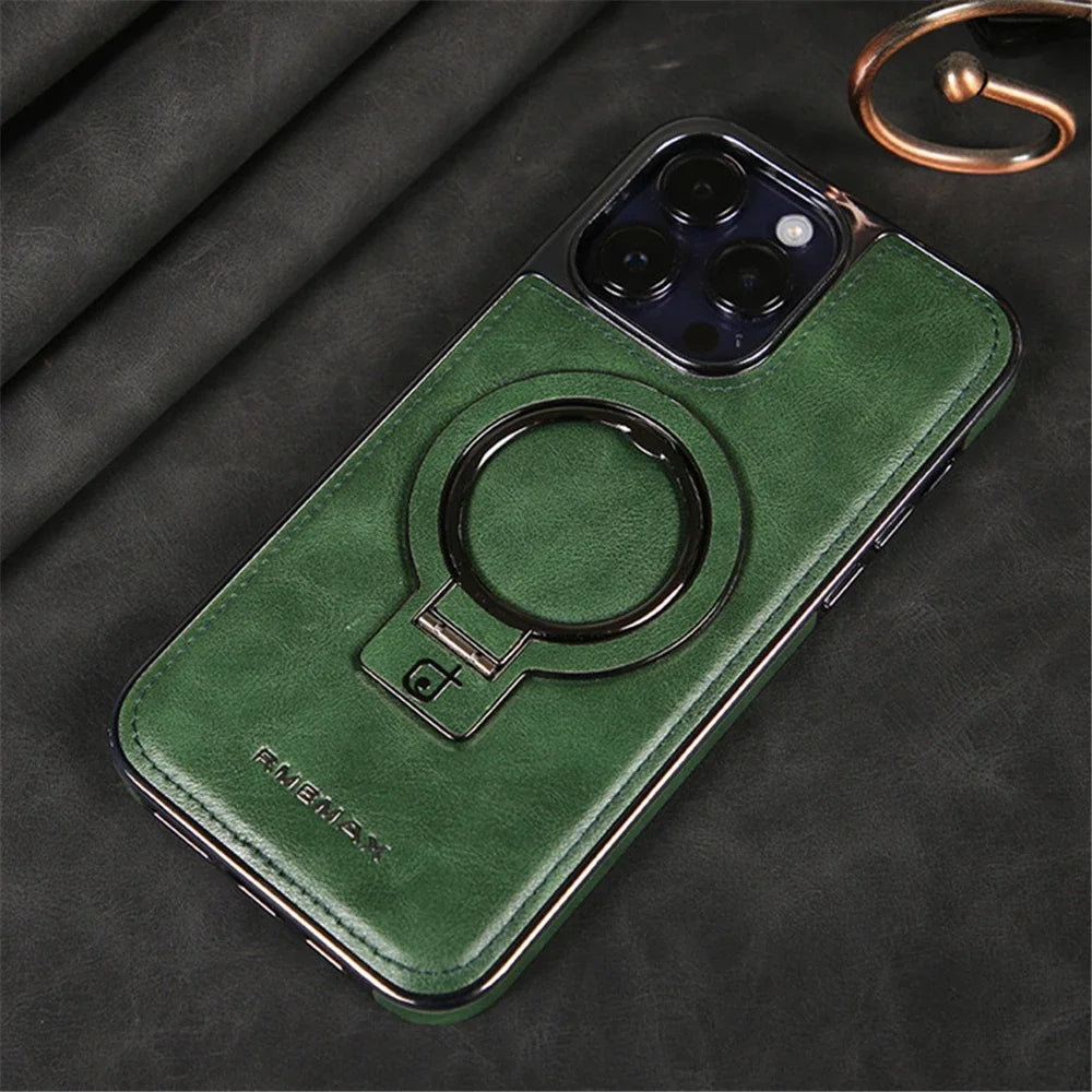 Fundas magnéticas de cuero de lujo con soporte de anillo para iPhone 15, 12, 13, 14 Pro Max, funda de carga inalámbrica Magsafe