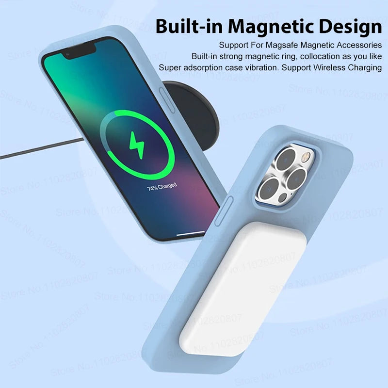 Fundas magnéticas de silicona líquida para iPhone, 15, 14, 11, 13, 12 Pro Max Plus, for Magsafe, funda de carga inalámbrica, accesorios para teléfono