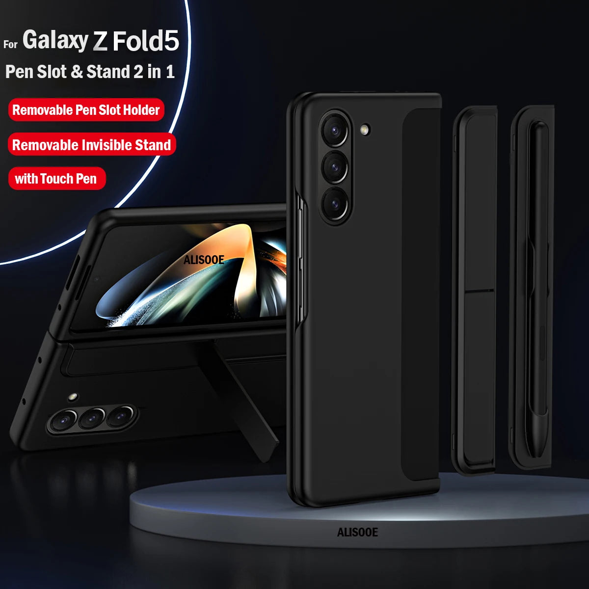 Fundas para Samsung Galaxy Z Fold 5 4 3, funda con ranura para bolígrafo con lápiz táctil, soporte Invisible para Galaxy Z Fold 5, funda trasera