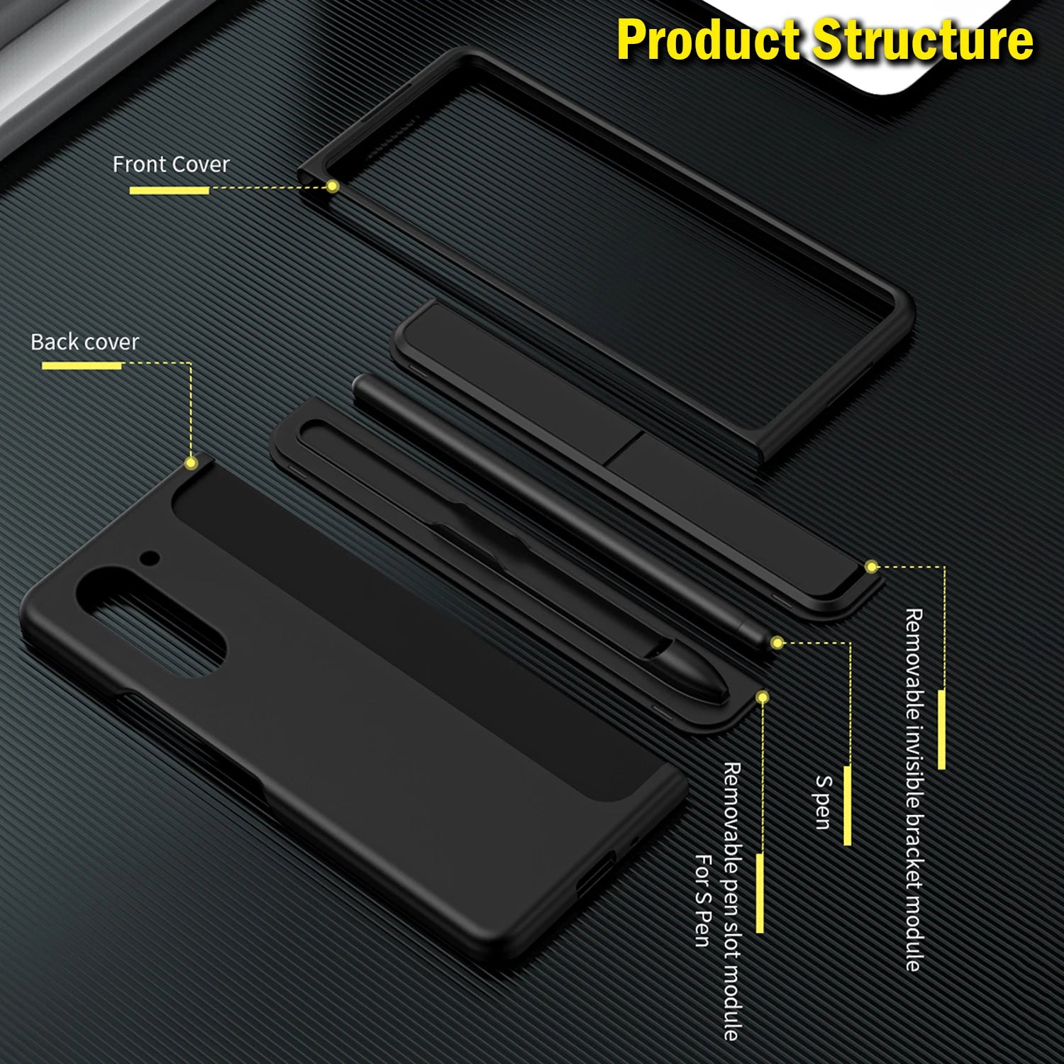 Fundas para Samsung Galaxy Z Fold 5 4 3, funda con ranura para bolígrafo con lápiz táctil, soporte Invisible para Galaxy Z Fold 5, funda trasera