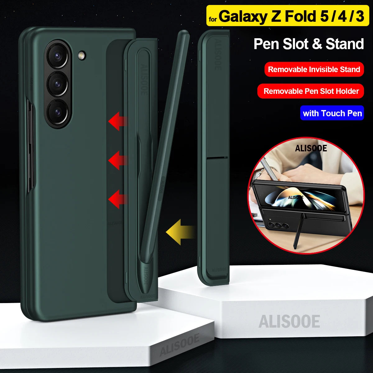 Fundas para Samsung Galaxy Z Fold 5 4 3, funda con ranura para bolígrafo con lápiz táctil, soporte Invisible para Galaxy Z Fold 5, funda trasera