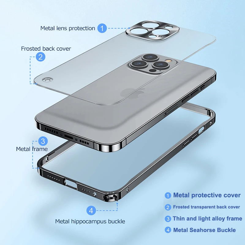 Funda con marco de aluminio , protección de cámara trasera y parte trasera acrílica para iPhone 14 plus 11 12 13 Pro Max,