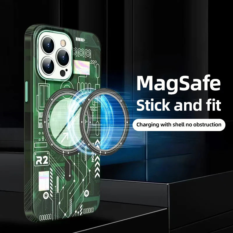 Magsafe-Funda magnética para teléfono móvil, carcasa fluorescente de lujo con carga inalámbrica para iPhone 14, 13, 12, 15 Pro Max