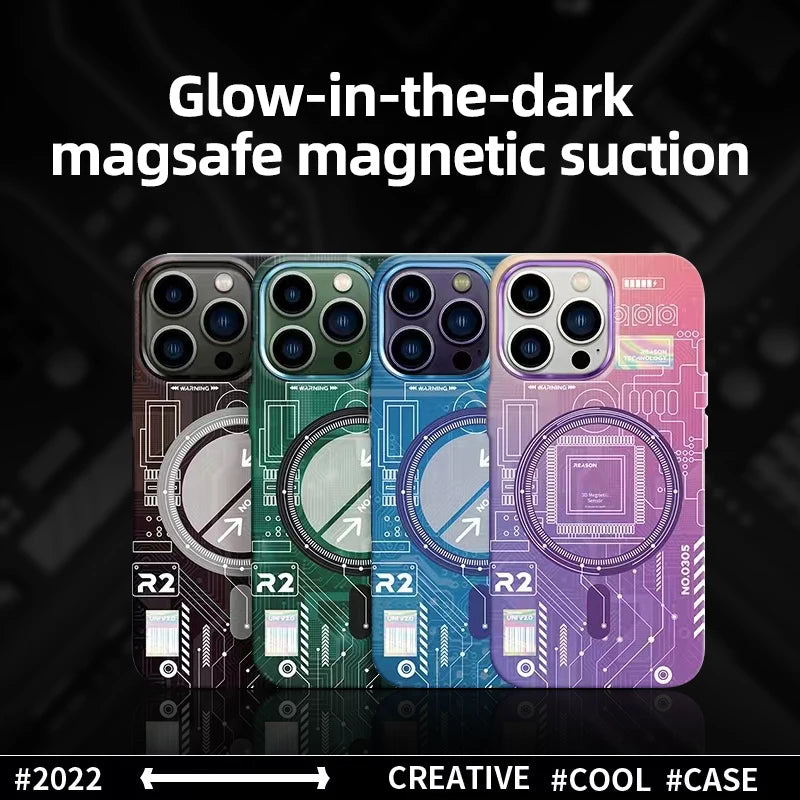 Magsafe-Funda magnética para teléfono móvil, carcasa fluorescente de lujo con carga inalámbrica para iPhone 14, 13, 12, 15 Pro Max