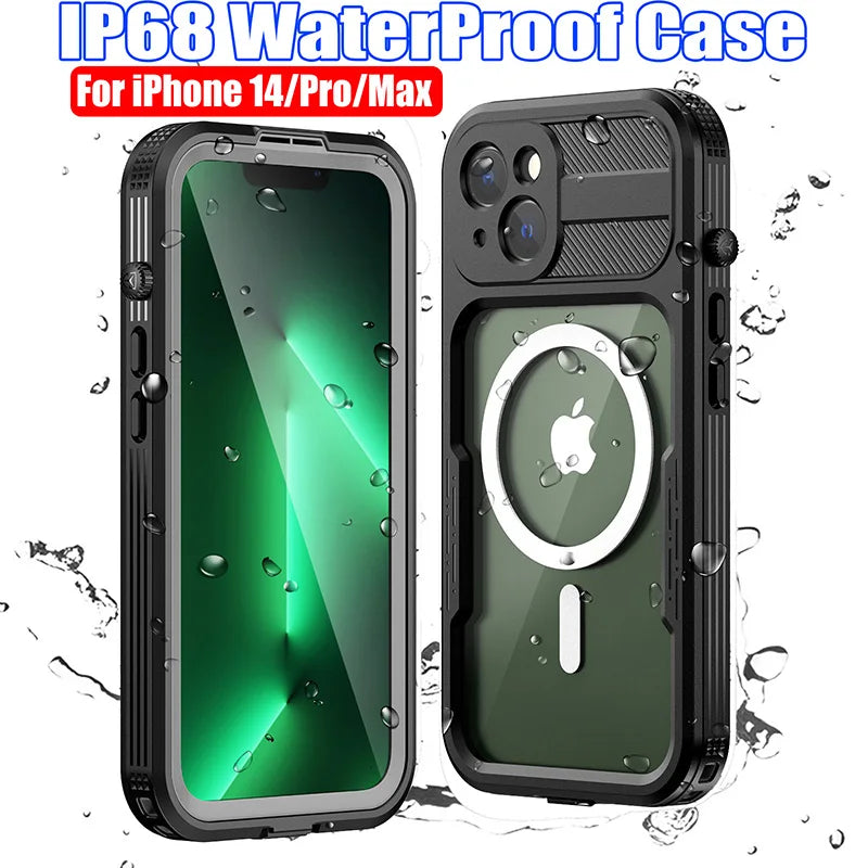 Mars-funda de carga magnética IP68 para iPhone 14 Pro Max Plus, cubierta a prueba de caídas, buceo, natación, deportes al aire libre, escalada