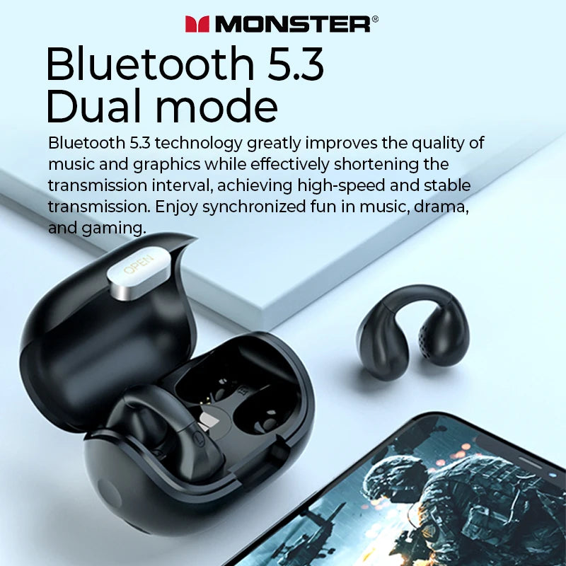 Monster-auriculares inalámbricos TWS con Bluetooth 5.3  conducción ósea, reducción de ruido, impermeables