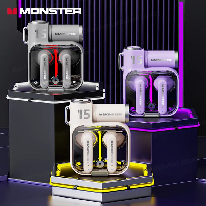 Monster-auriculares inalámbricos XKT15 originales, cascos con Bluetooth 5,3, TWS, con diseño de tapa RGB, baja latencia, novedad de 2023