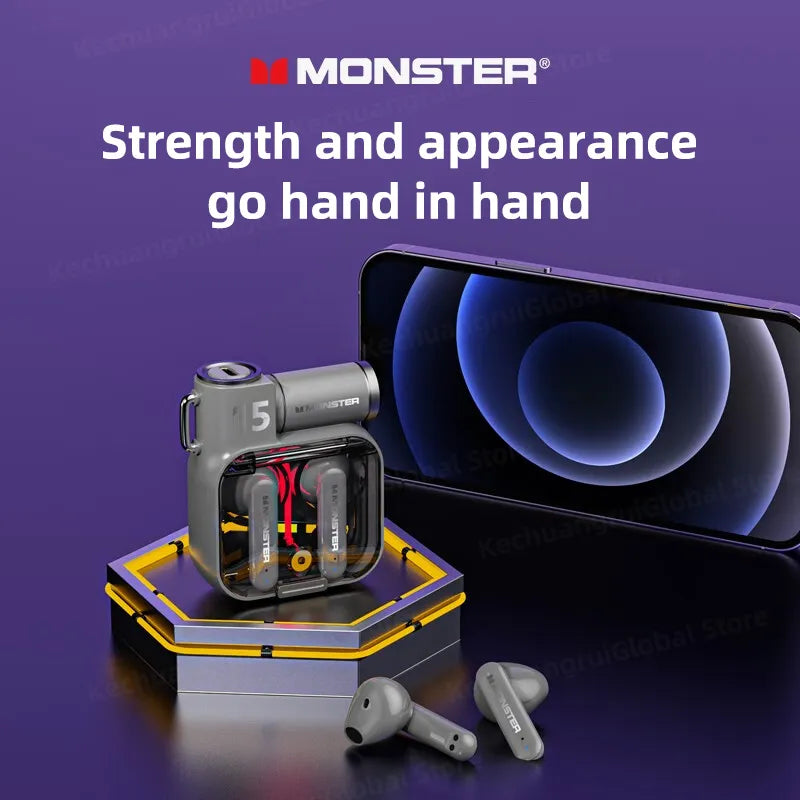 Monster-auriculares inalámbricos XKT15 originales, cascos con Bluetooth 5,3, TWS, con diseño de tapa RGB, baja latencia, novedad de 2023