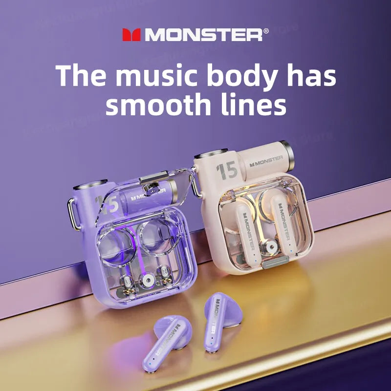 Monster-auriculares inalámbricos XKT15 originales, cascos con Bluetooth 5,3, TWS, con diseño de tapa RGB, baja latencia, novedad de 2023