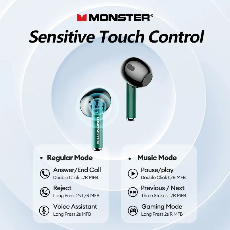 Monster-auriculares inalámbricos XKT16 con Bluetooth 5,3, sonido HiFi, HD, Control táctil