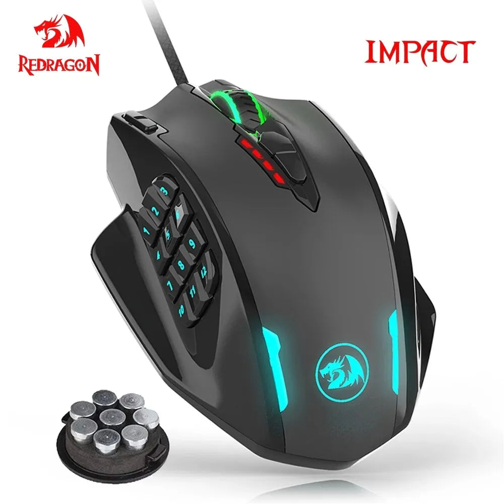 Ratón óptico para juegos M908 Impact, periférico con cable USB, RGB, 12400 DPI, 17 botones