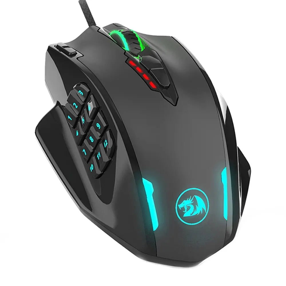 Ratón óptico para juegos M908 Impact, periférico con cable USB, RGB, 12400 DPI, 17 botones