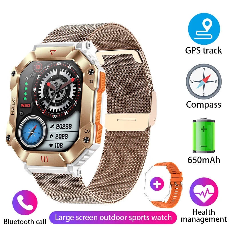 Reloj inteligente militar para hombre, pulsera con rastreador de brújula, resistente al agua, batería de 650 mAh, Bluetooth