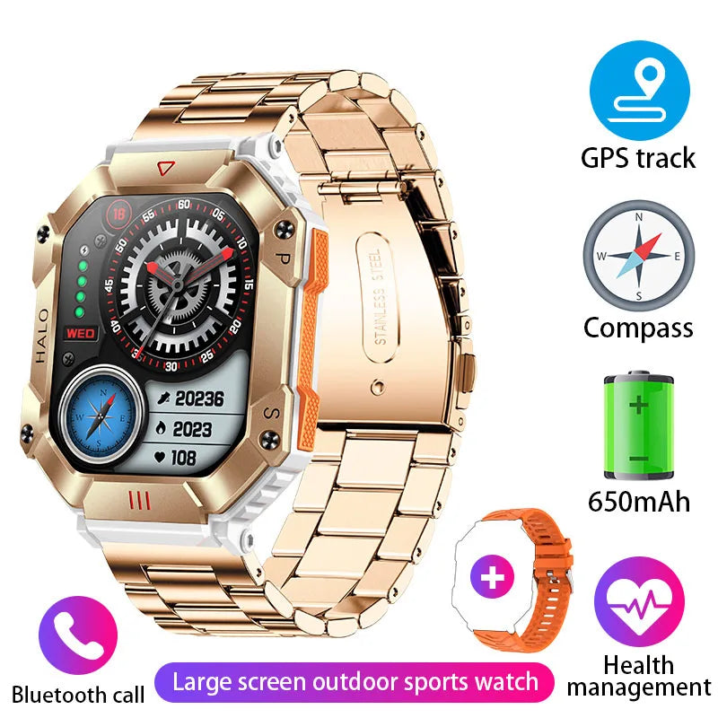 Reloj inteligente militar para hombre, pulsera con rastreador de brújula, resistente al agua, batería de 650 mAh, Bluetooth