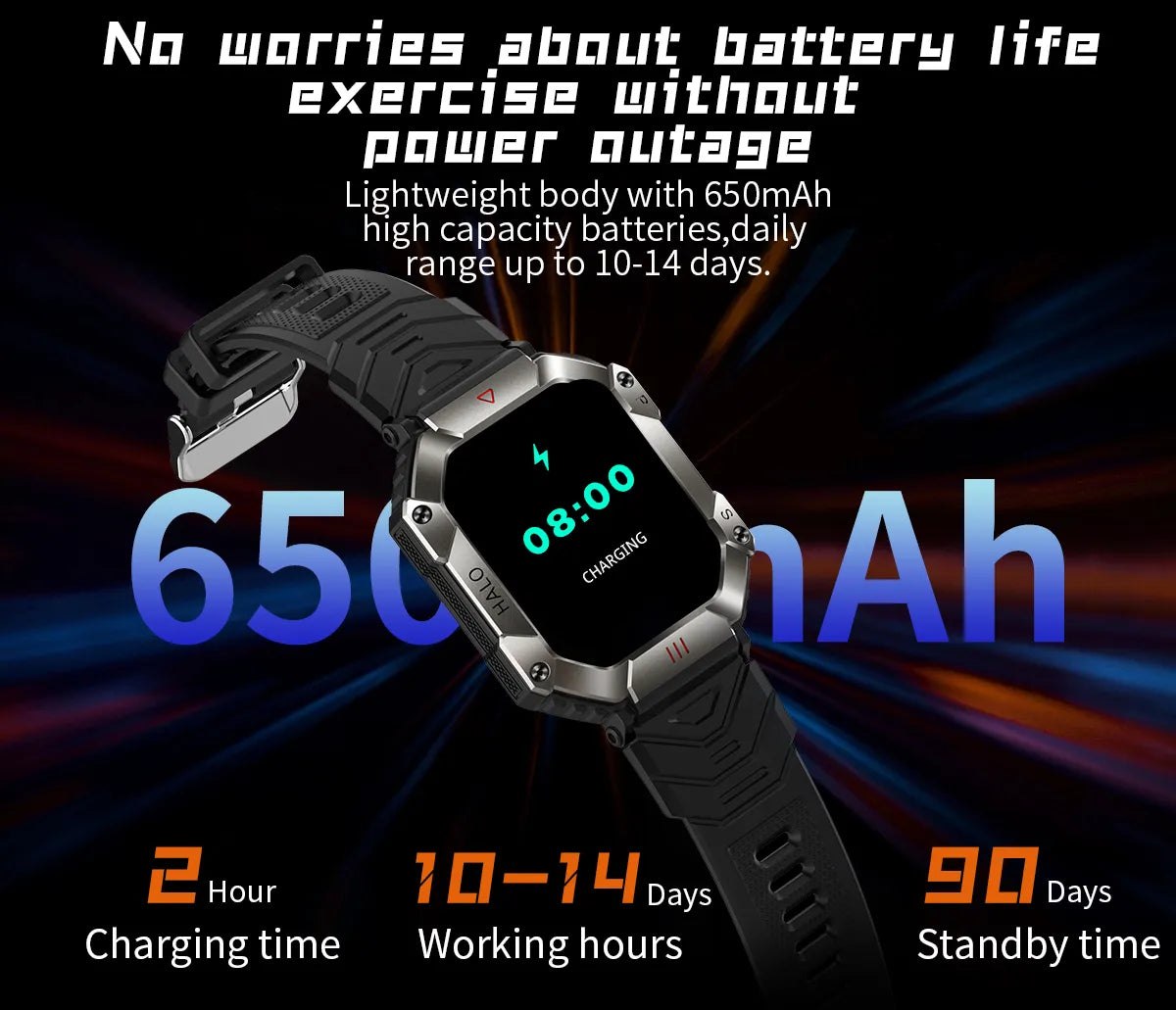 Reloj inteligente militar para hombre, pulsera con rastreador de brújula, resistente al agua, batería de 650 mAh, Bluetooth