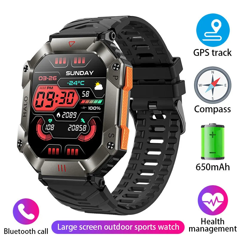 Reloj inteligente militar para hombre, pulsera con rastreador de brújula, resistente al agua, batería de 650 mAh, Bluetooth