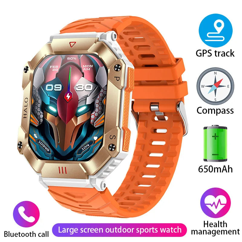 Reloj inteligente militar para hombre, pulsera con rastreador de brújula, resistente al agua, batería de 650 mAh, Bluetooth