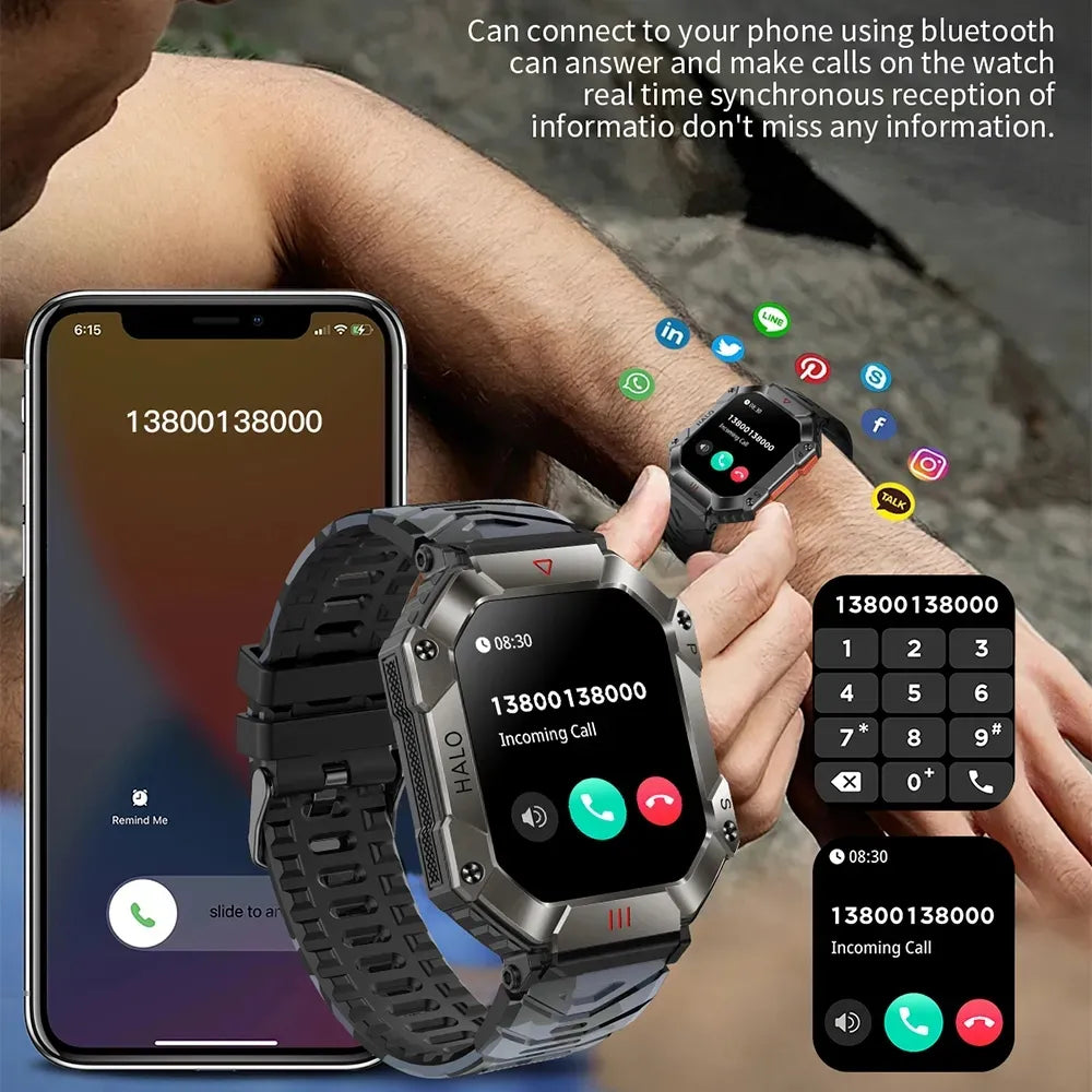 Reloj inteligente militar para hombre, pulsera con rastreador de brújula, resistente al agua, batería de 650 mAh, Bluetooth