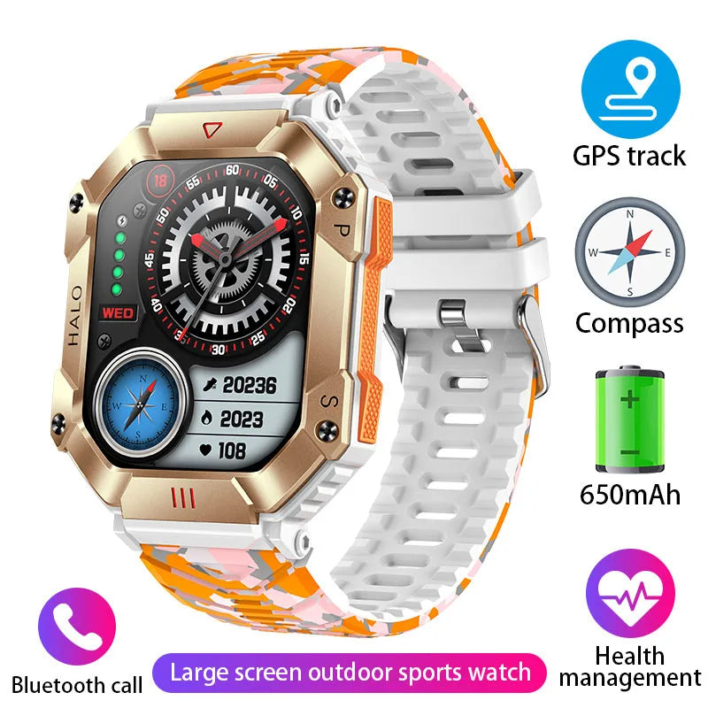 Reloj inteligente militar para hombre, pulsera con rastreador de brújula, resistente al agua, batería de 650 mAh, Bluetooth