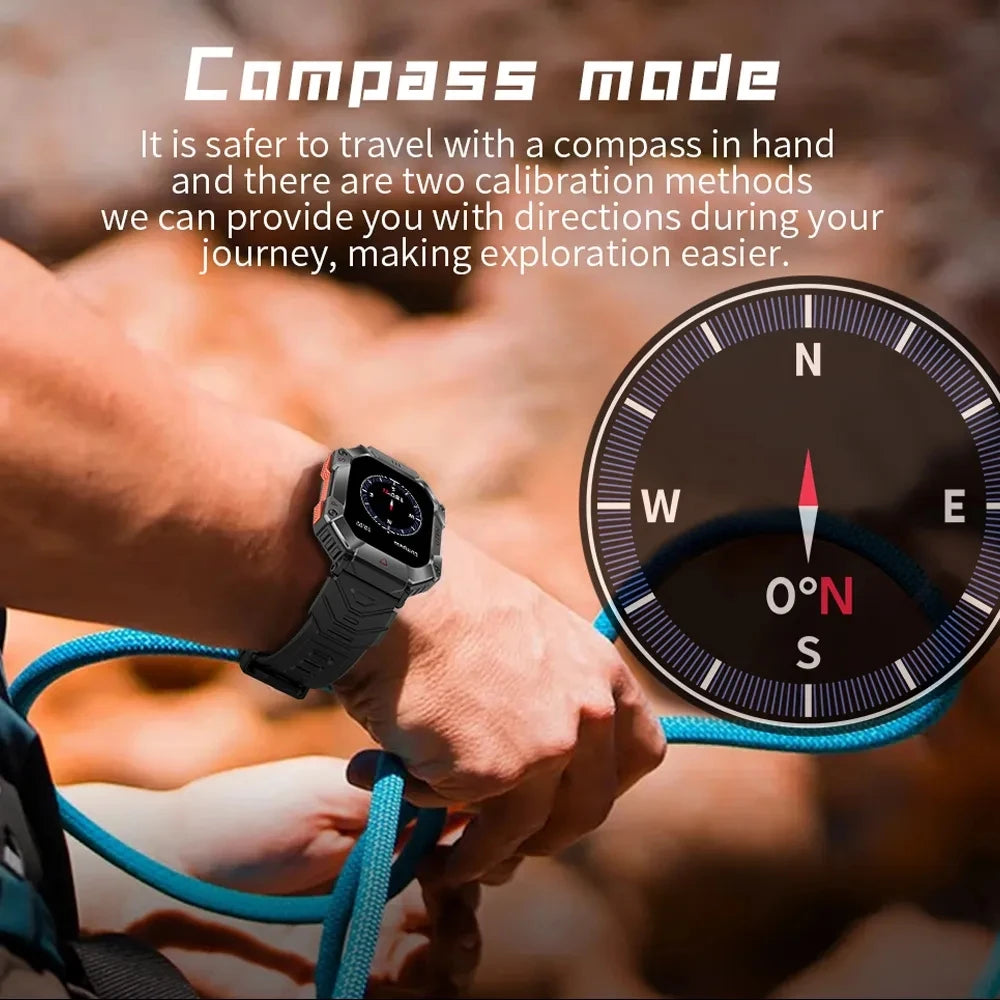 Reloj inteligente militar para hombre, pulsera con rastreador de brújula, resistente al agua, batería de 650 mAh, Bluetooth