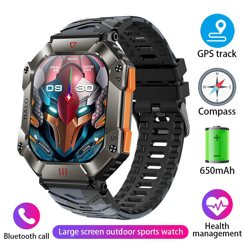 Reloj inteligente militar para hombre, pulsera con rastreador de brújula, resistente al agua, batería de 650 mAh, Bluetooth