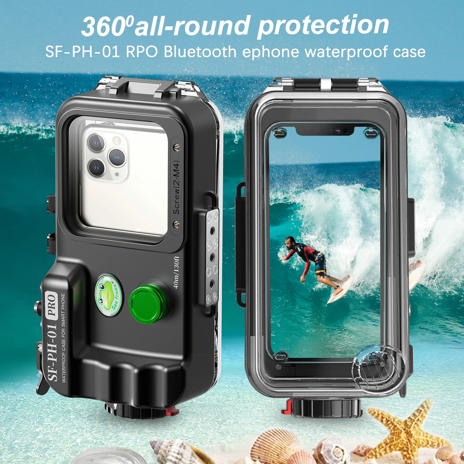 Funda Seafrogs para iPhone 15 14pro 14Pro Max 14 Plus, carcasa subacuática, cubierta de buceo impermeable, carcasa de teléfono móvil con filtro rojo